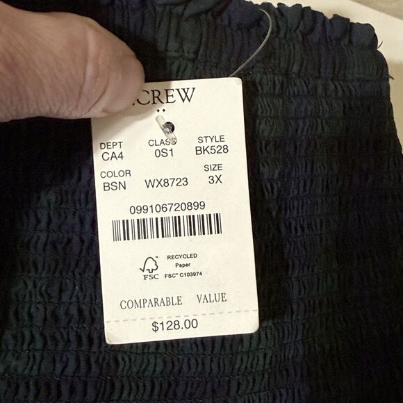 NEW Plus Size J.Crew Green Tartan Plaid Smocked Tiered Poplin Midi Dress Size 3X - Picture 4 of 11